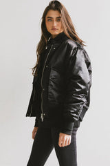 Rylee Satin Bomber Jacket in Black FINAL SALE