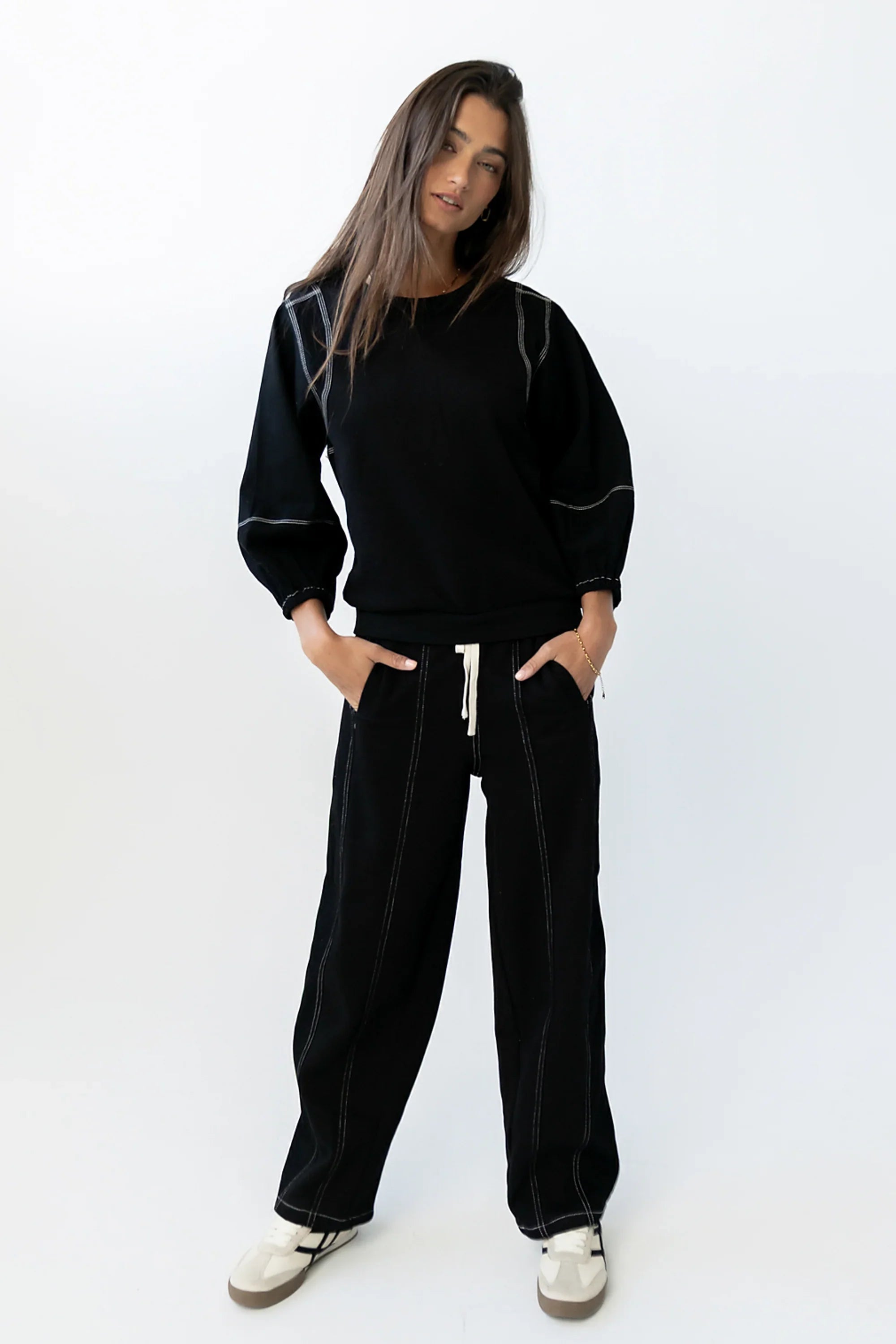 Malinda Mixed Media Top in Black FINAL SALE