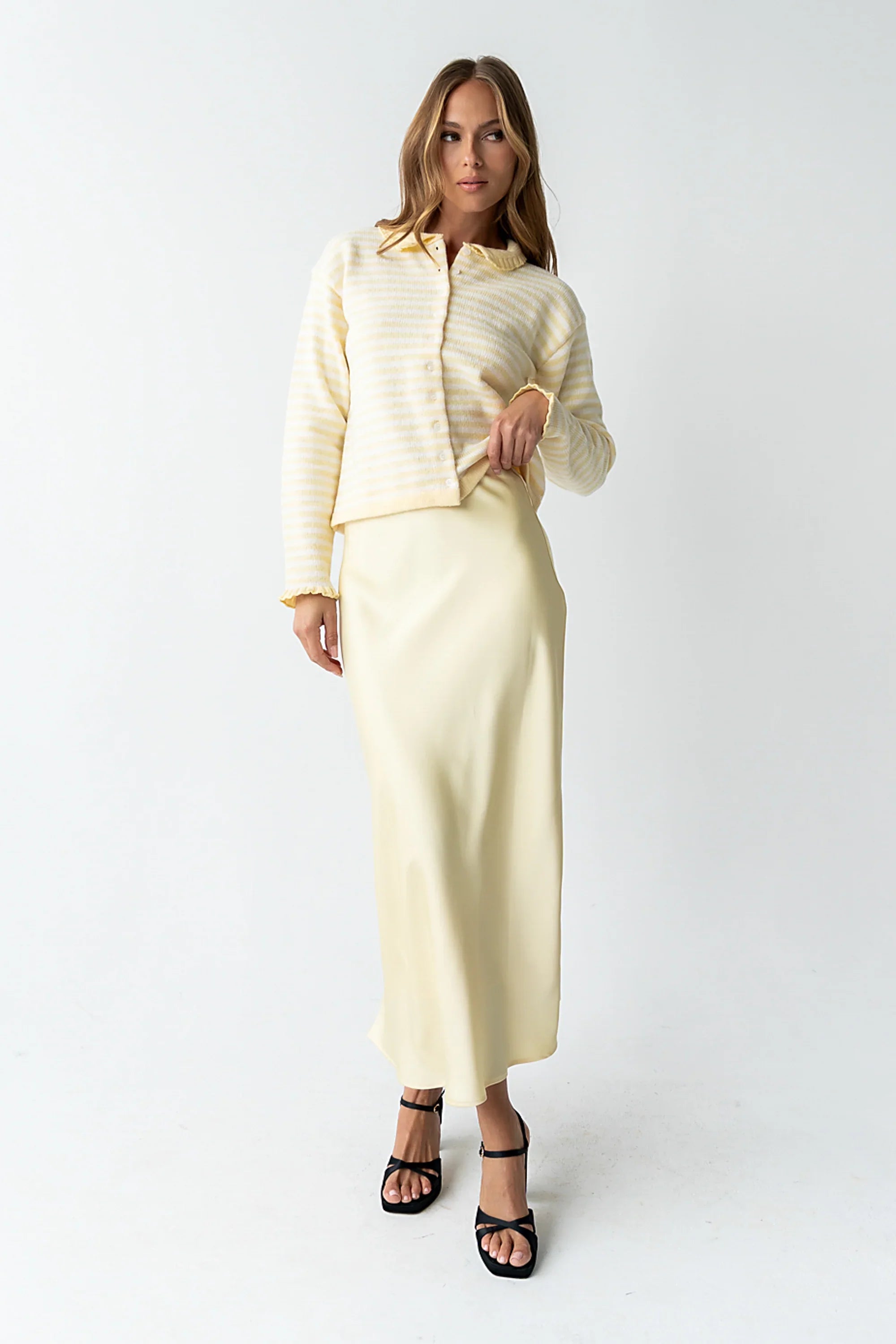 Brenna Striped Cardigan in Yellow