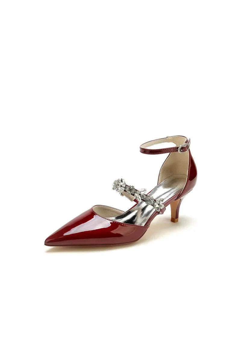 Ankle Strap Pointed Toe Wedding Shoes with Rhinestone
