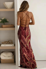 Merlot Sequined Slit Mermaid Maxi Dress