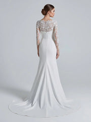 Mermaid White Lace Appliques Beaded Wedding Dress