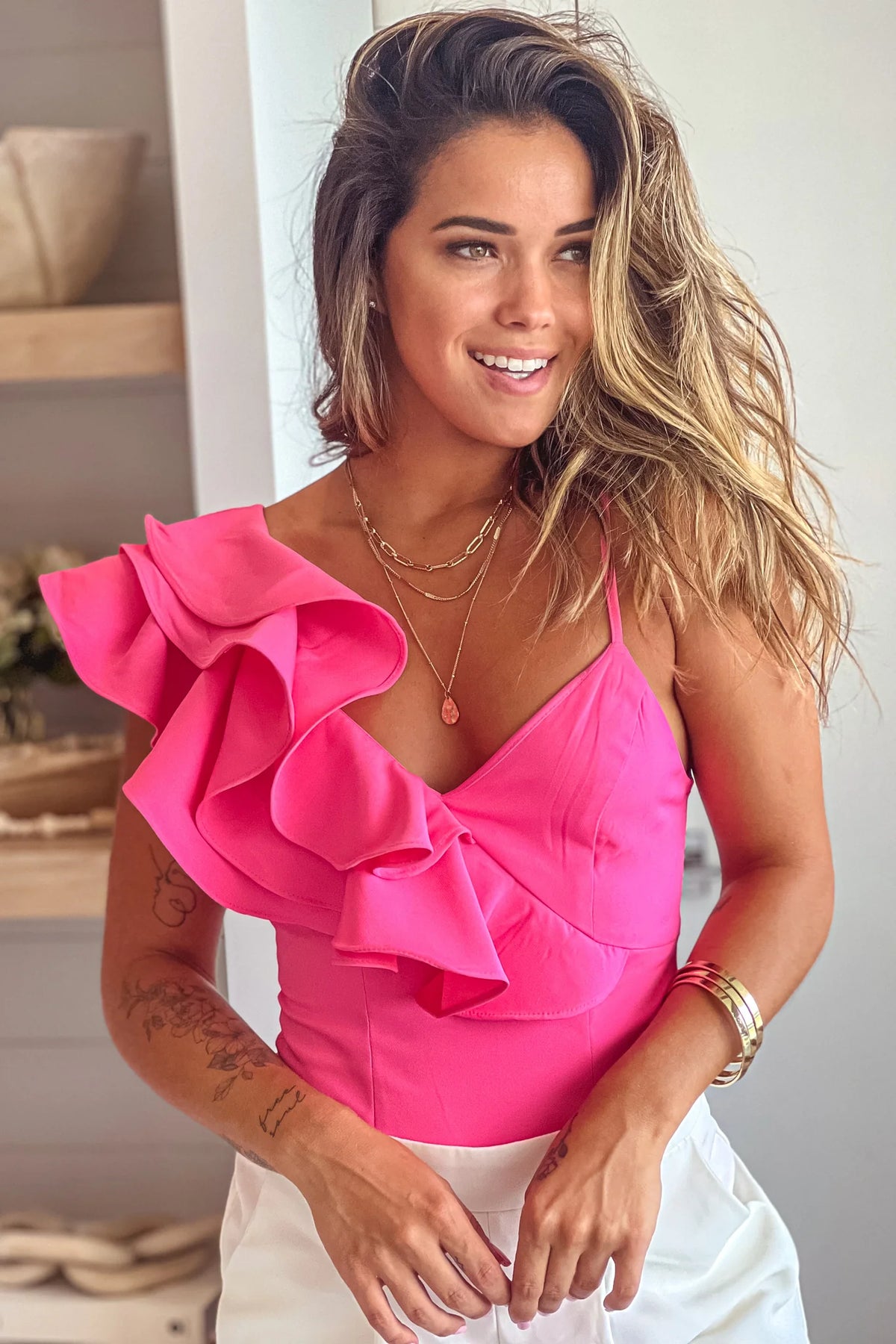 Pink Ruffled Bodysuit