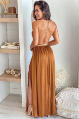 Ginger Satin Maxi Dress With Gold Tie Detail