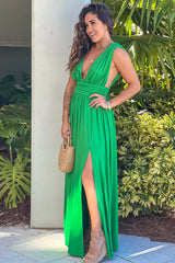 Kelly Green V Neck Maxi Dress With Slit