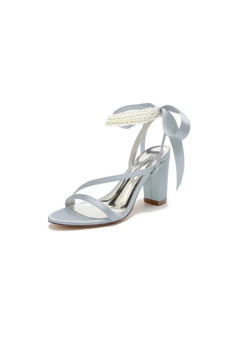 Pearl Open Toe Ankle Strap High Heels