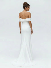 Mermaid Satin Off the Shoulder Sheath Wedding Dress with Zipper and Slit