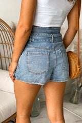 Denim Paper Bag Shorts With Belt