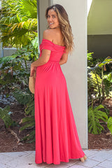 Rose Off Shoulder Maxi Dress With Slit