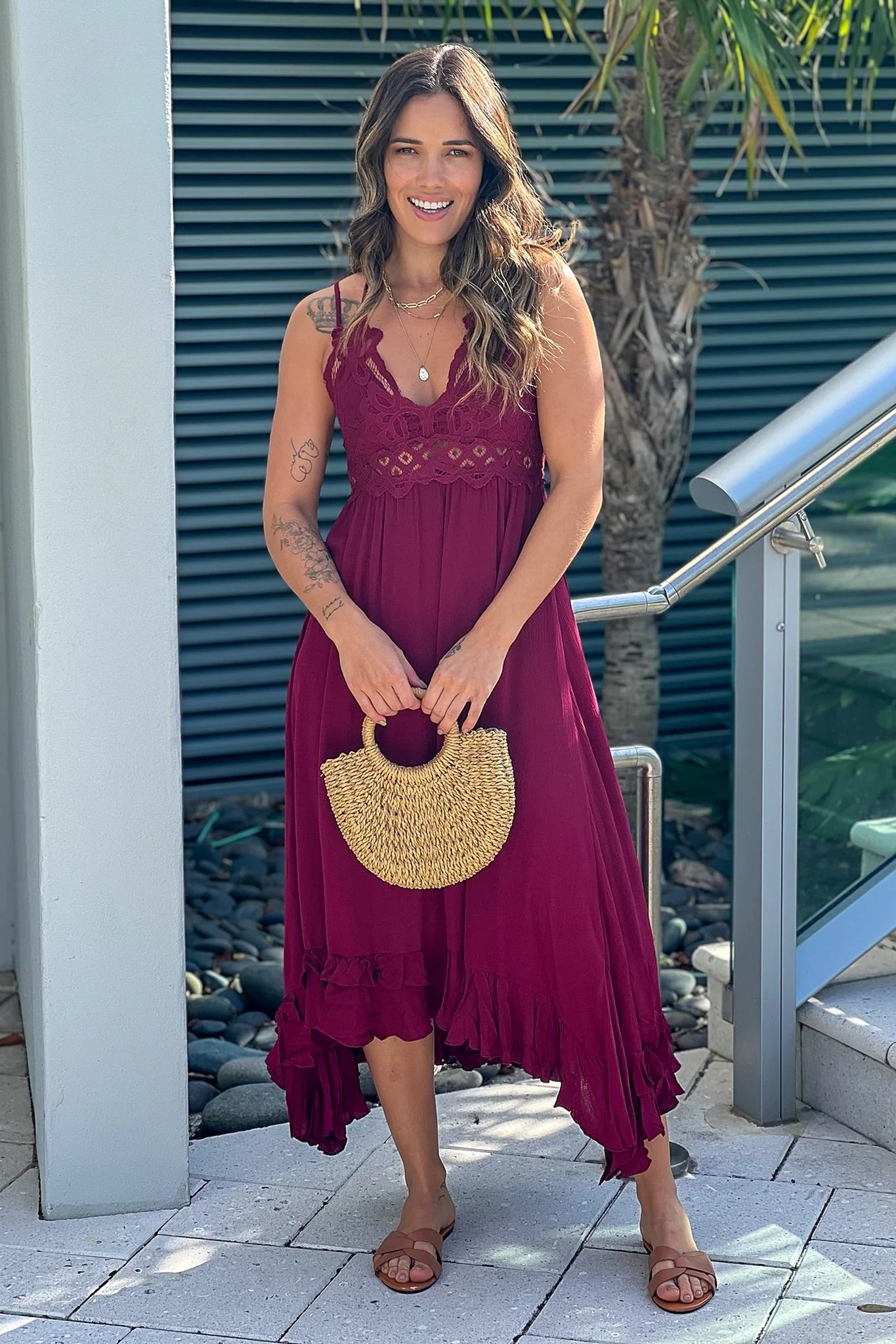 Garnet Crochet Top High Low Dress