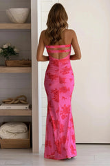 Pink And Red Double Back Strap Ruched Maxi Dress