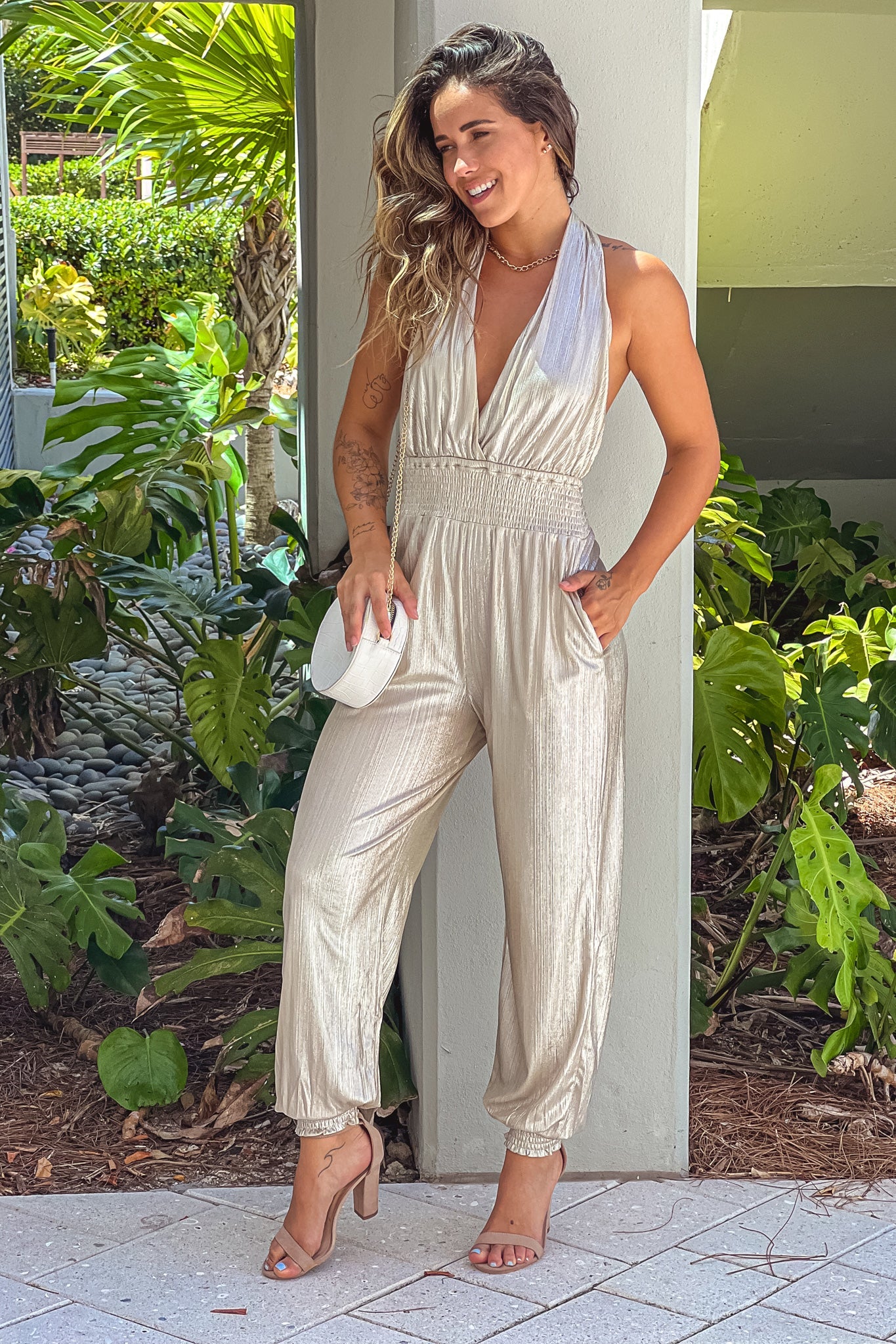Champagne Shine Halter Neck Jumpsuit