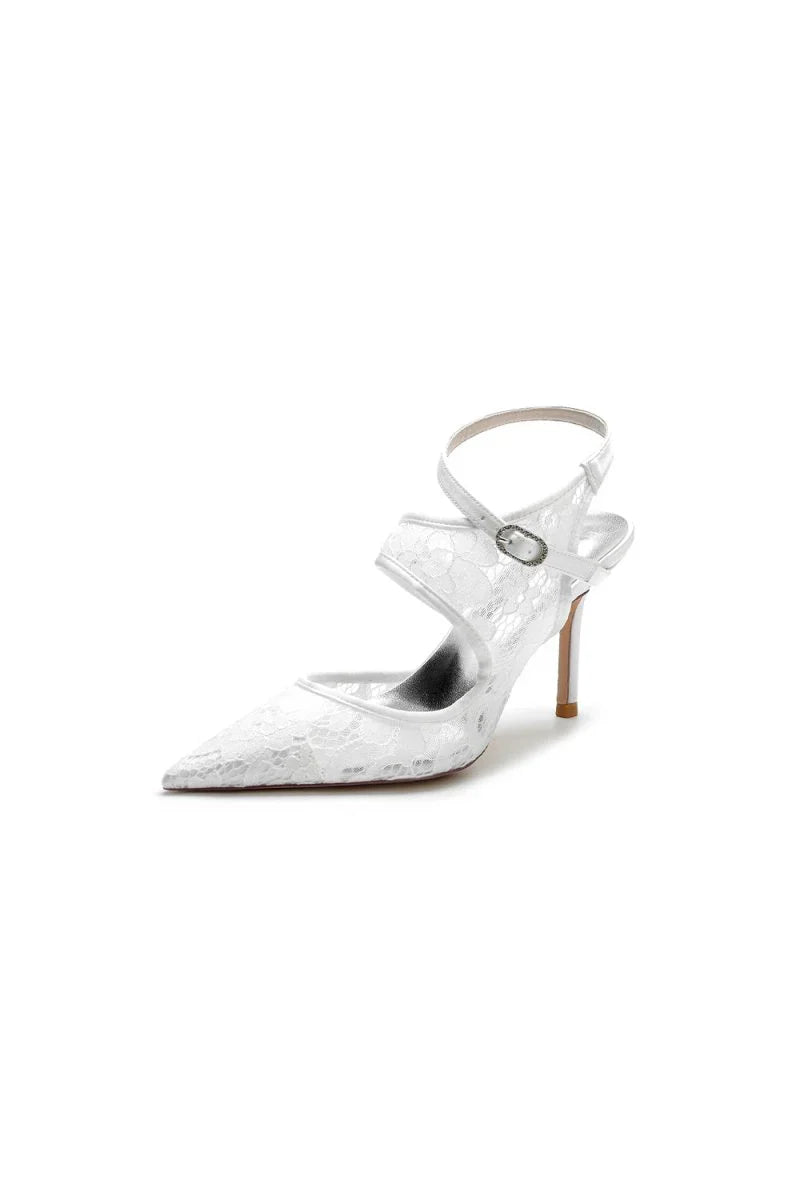 White Bridal Heels with Lace Appliques