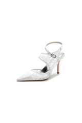 White Bridal Heels with Lace Appliques