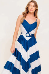 COASTAL CHARM MIDI DRESS NAVY WHITE