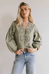 Violet Embroidered Blouse in Sage FINAL SALE