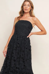 CAREFREE NIGHTS LACE MIDI DRESS BLACK