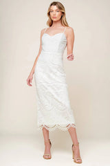 JOSEPHINE LACE MIDI DRESS OFF WHITE