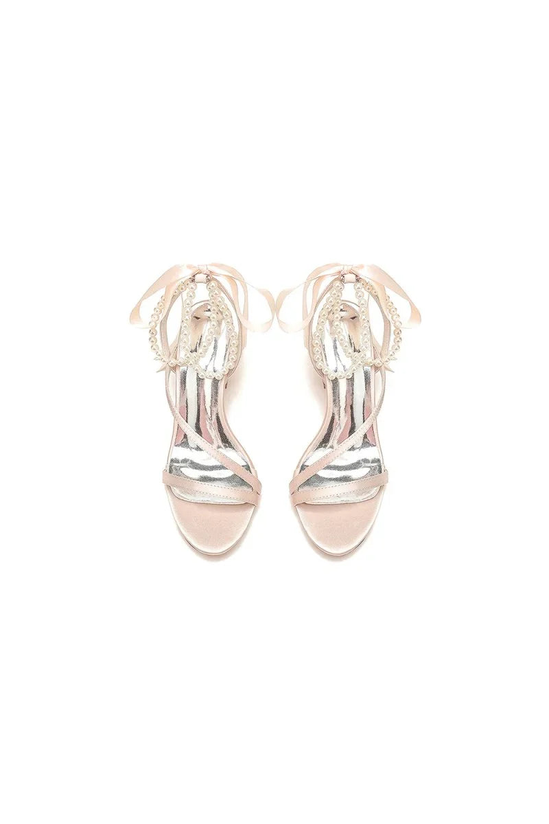 Pearl Open Toe Ankle Strap High Heels