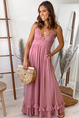 Dusty Rose Lace Top Maxi Dress