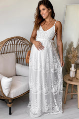 Off White Lace Maternity Maxi Dress with Crochet Top