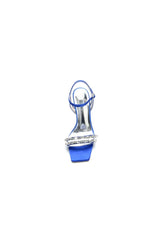 Royal Blue Satin Heels with Double Crystal Straps