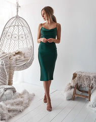 Aspen Midi Dress Emerald Green Satin Slip Dress