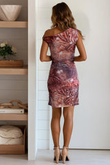 Red Brown Printed One Shoulder Mini Dress