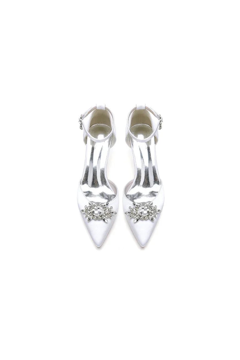 Pointed Toe Rhinestone Ankle Strap Kitten Heels