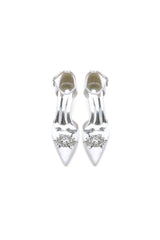Pointed Toe Rhinestone Ankle Strap Kitten Heels