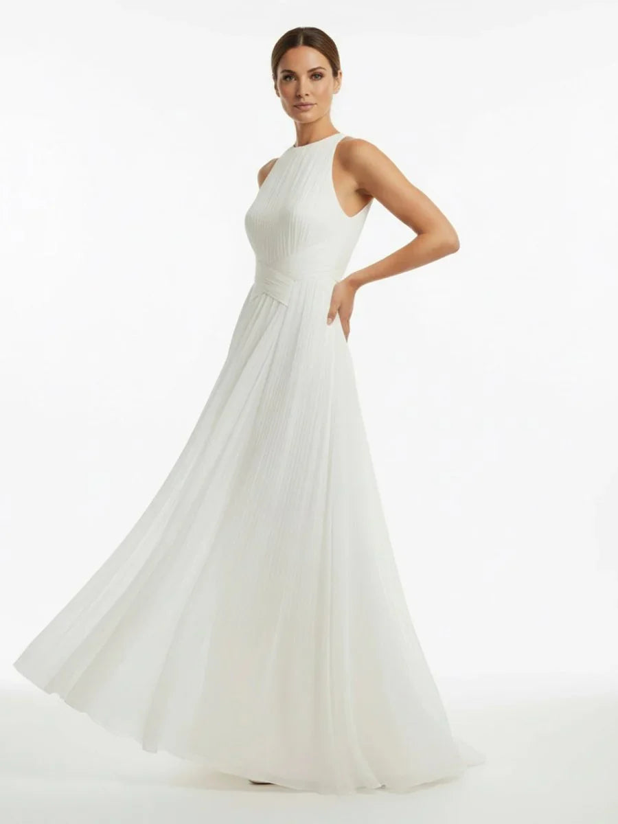 Sheath Halter Chiffon Plaited Dress With Special Back Design