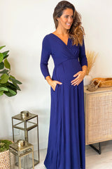 Navy Maternity Maxi Dress with Sleeves