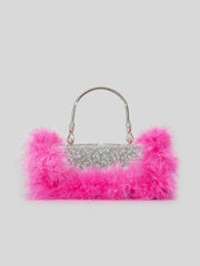 Womens Furry Rhionestones Evening Clutch Bags