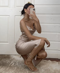 Aspen Midi Dress Champagne Satin Slip Dress
