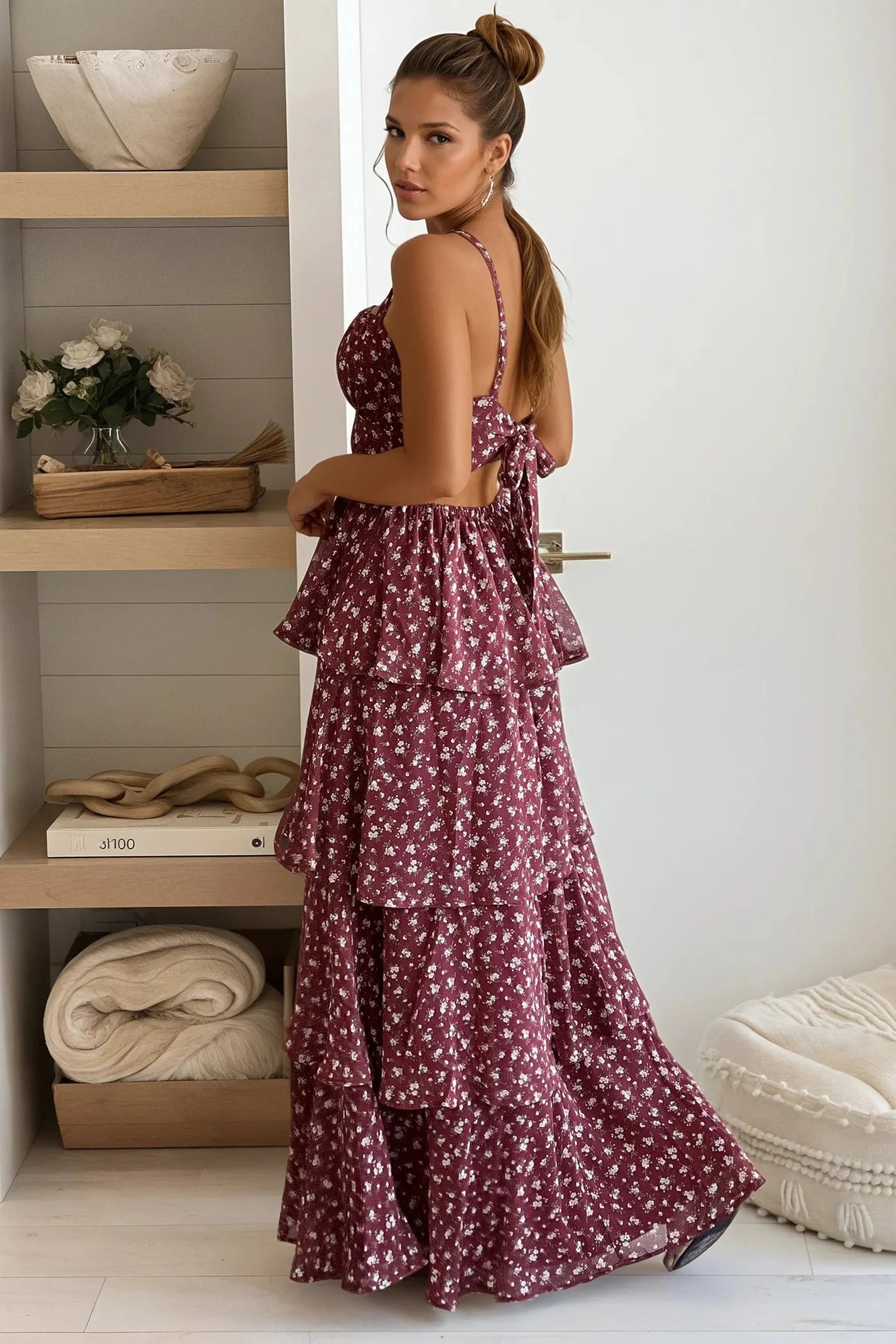 Burgundy Multi Layered Maxi Dress