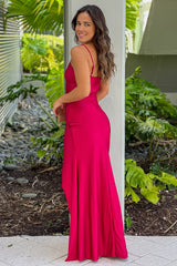 Deep Red Maxi Dress With Slit