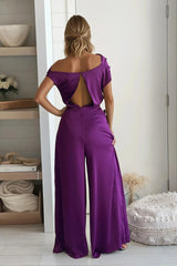 Purple Satin Draped Jumpsuit