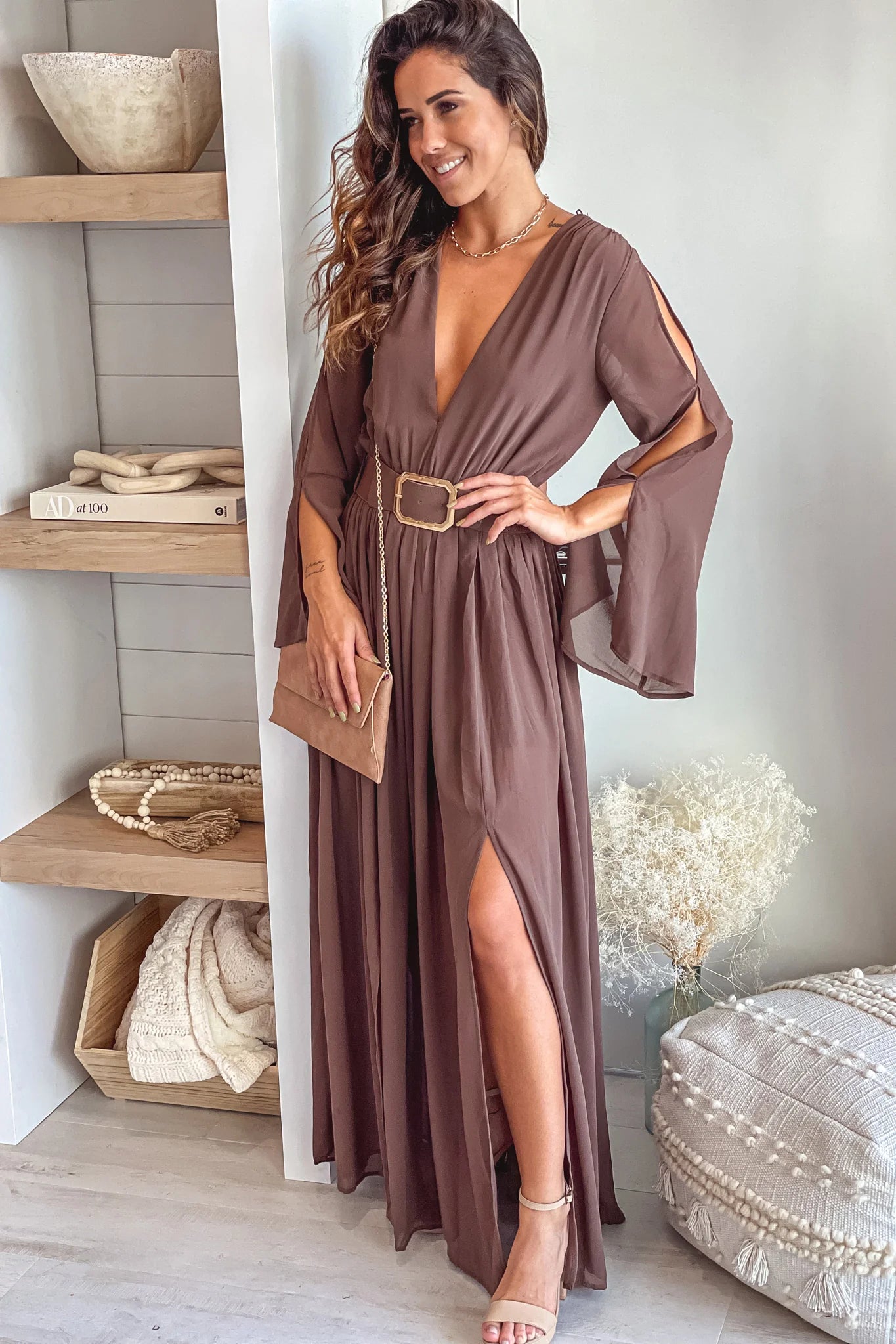Brown Maxi Dress With Belt