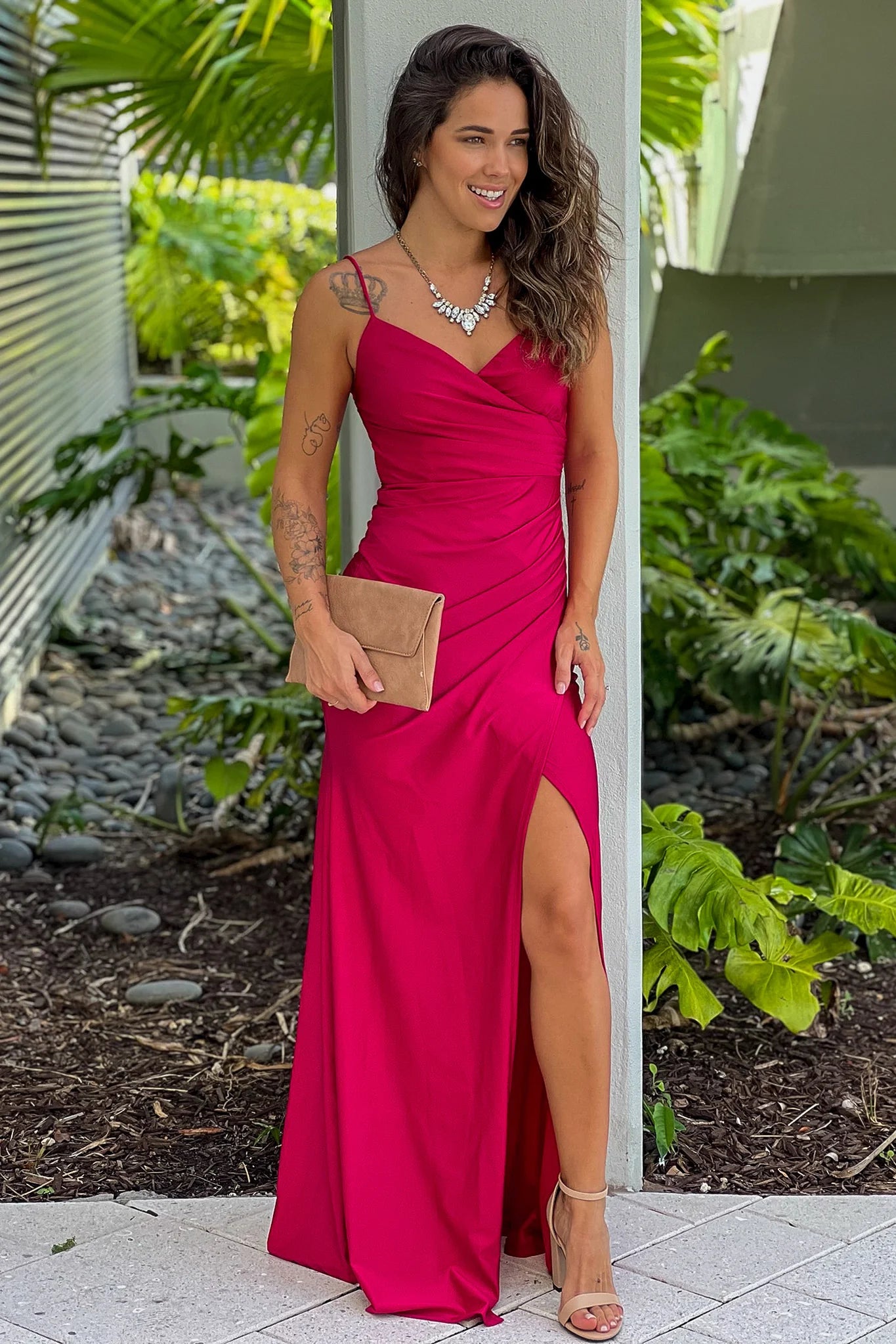 Deep Red Maxi Dress With Slit