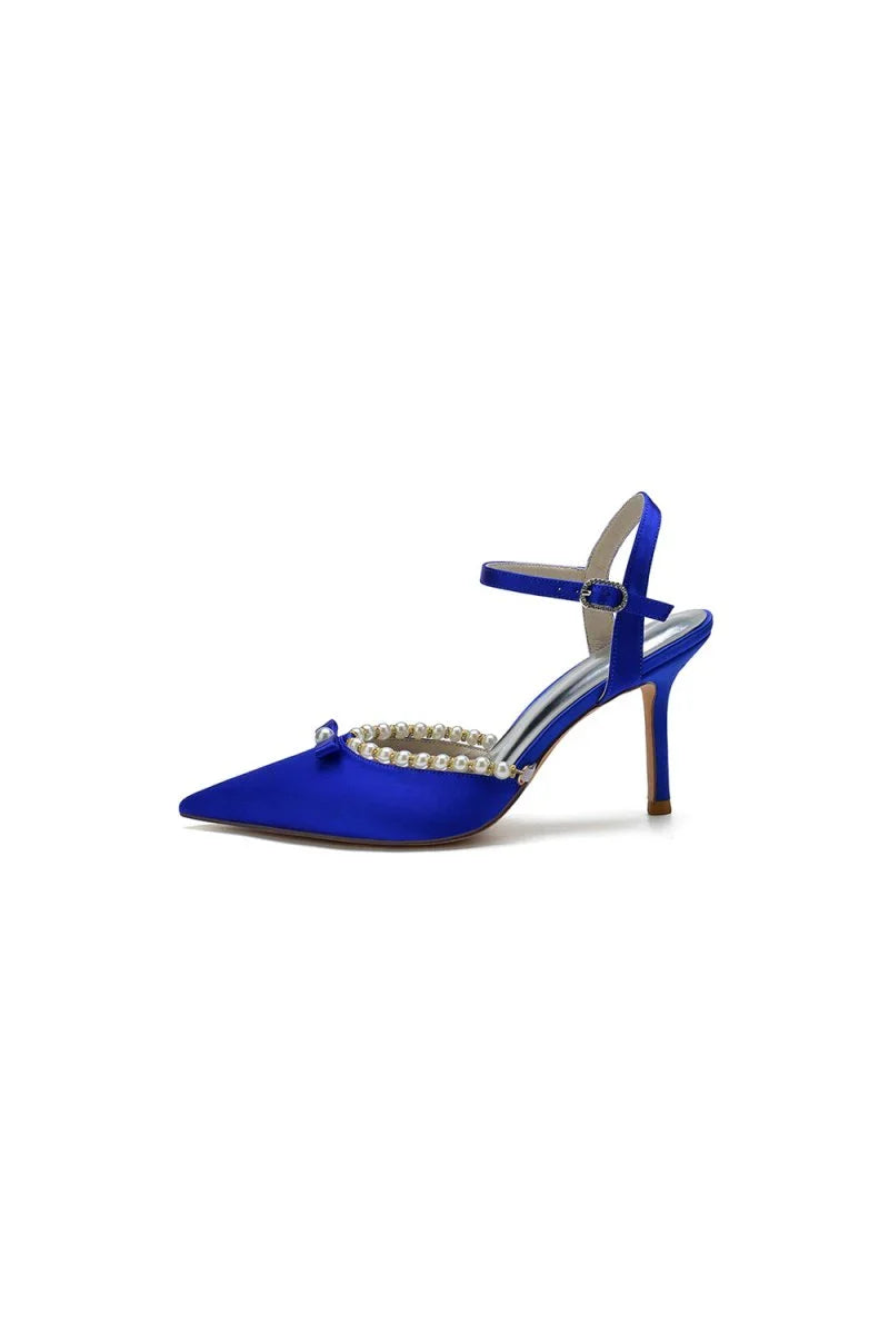 Pearl Cocktail Pointed Toe Buckle Strap Heels