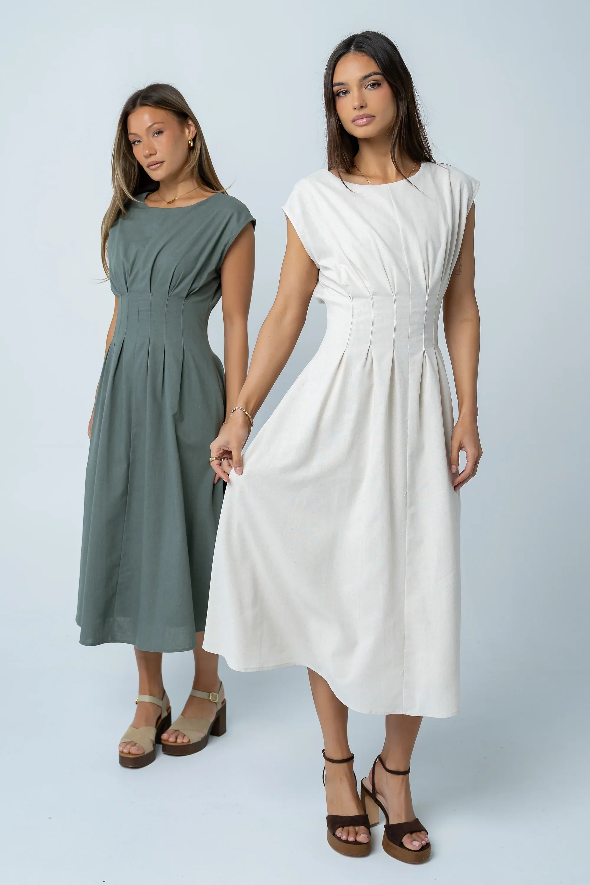 Matilda Pleated Maxi Dress in Oatmeal