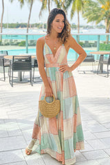 Mint And Peach Printed Maxi Dress