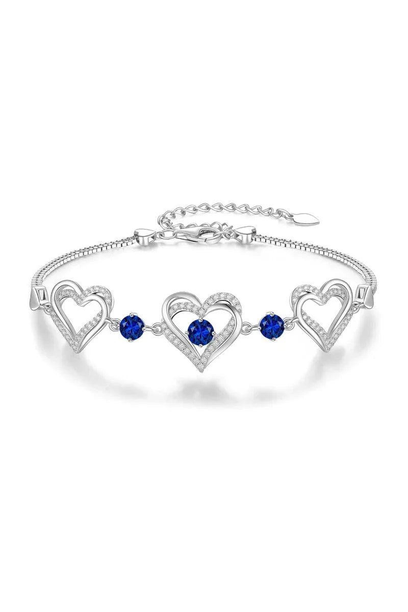 Silver Love Heart Link Birthstone Bracelets