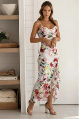 Ivory Floral Mesh Ruffled Dress