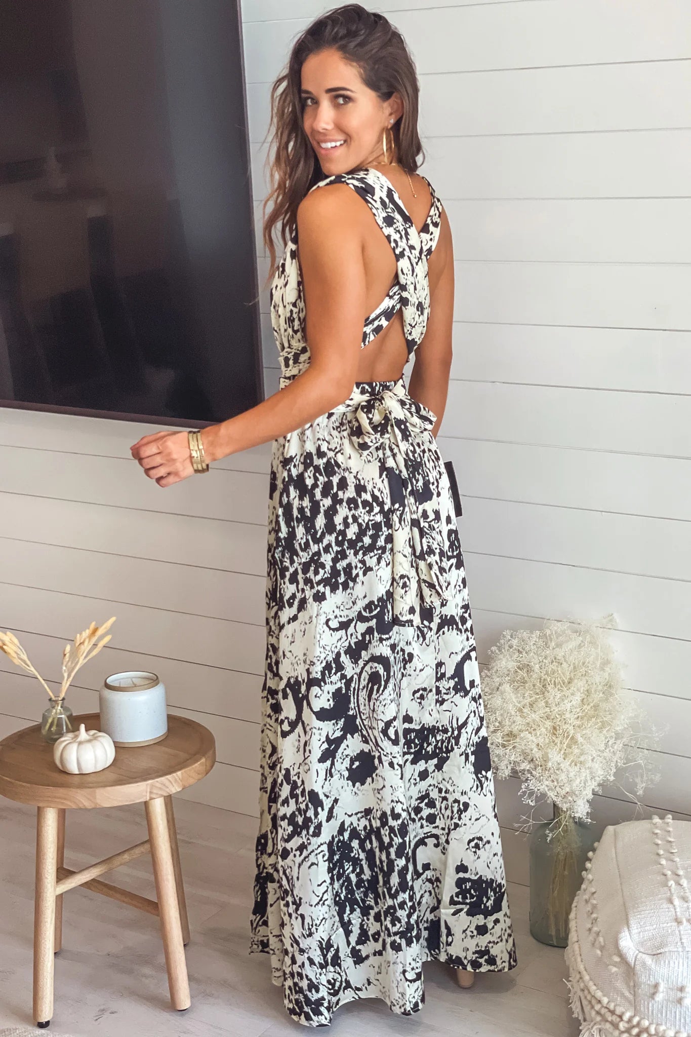 Cream Printed Multi Tie Maxi Dress