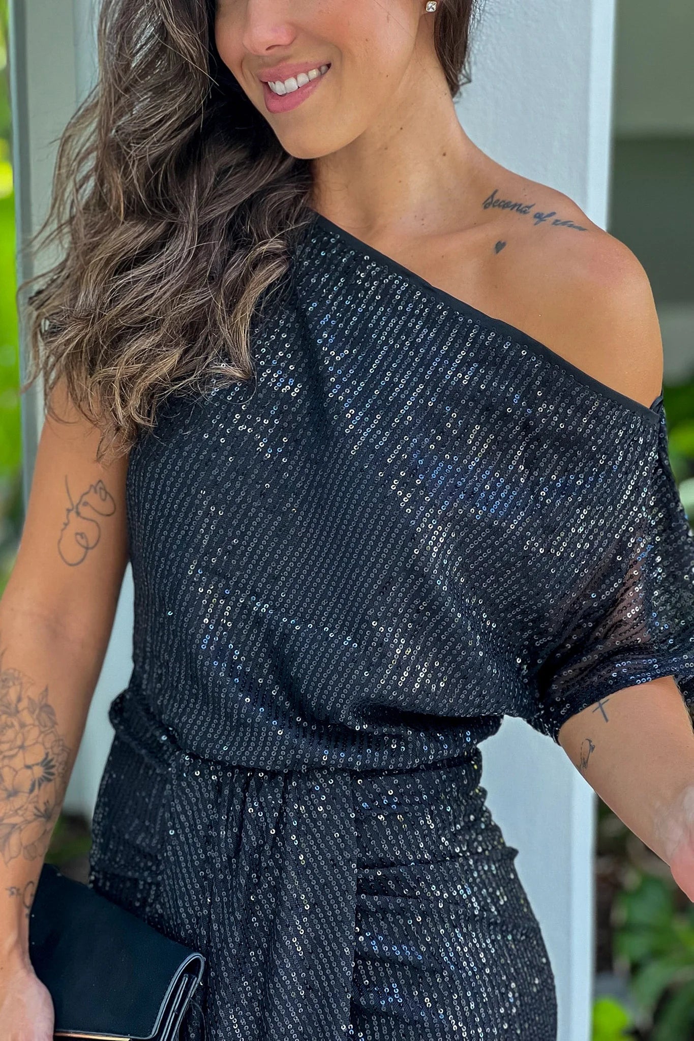 Black One Shoulder Sequin Dress