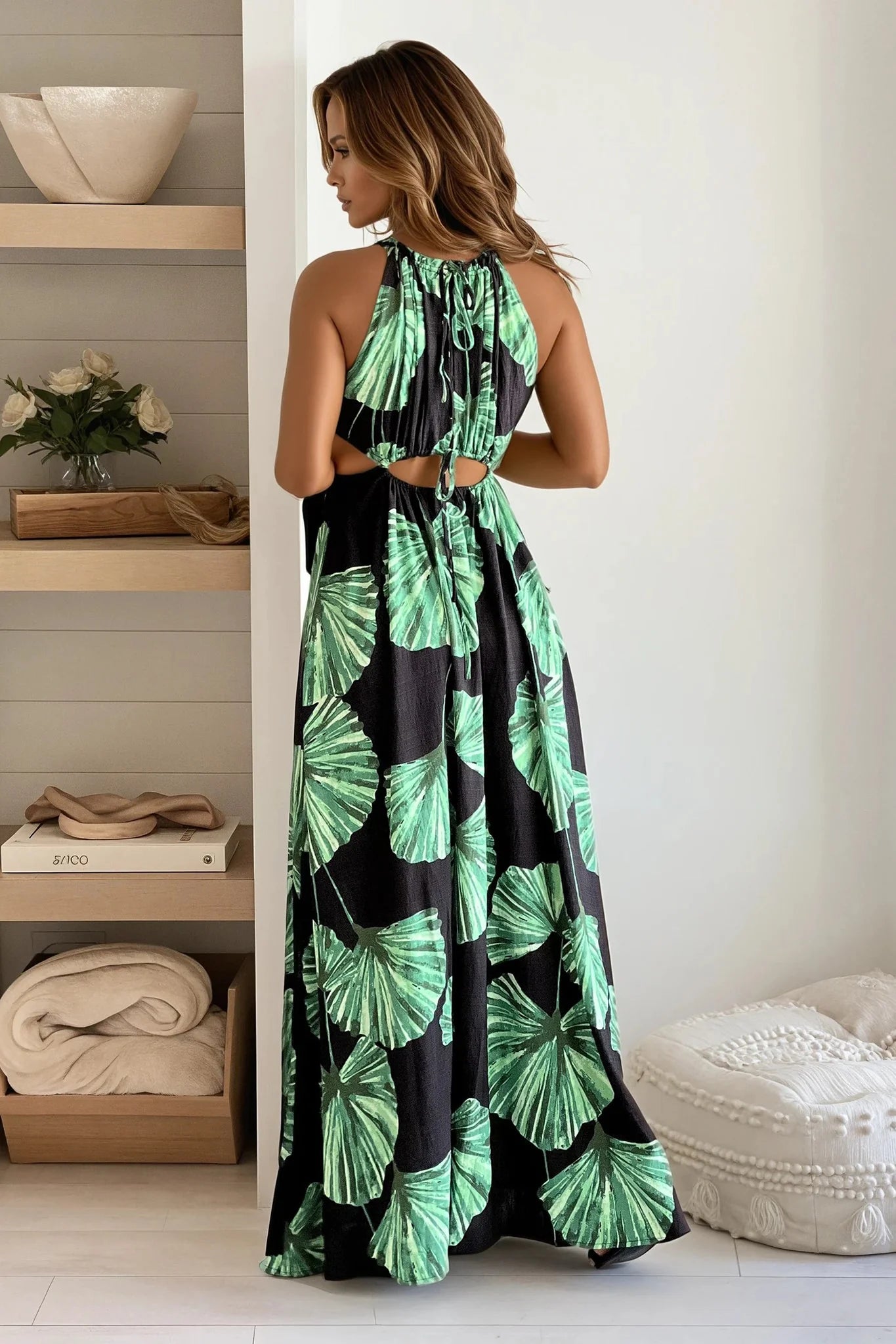 Black Printed Cut Out Maxi Dress