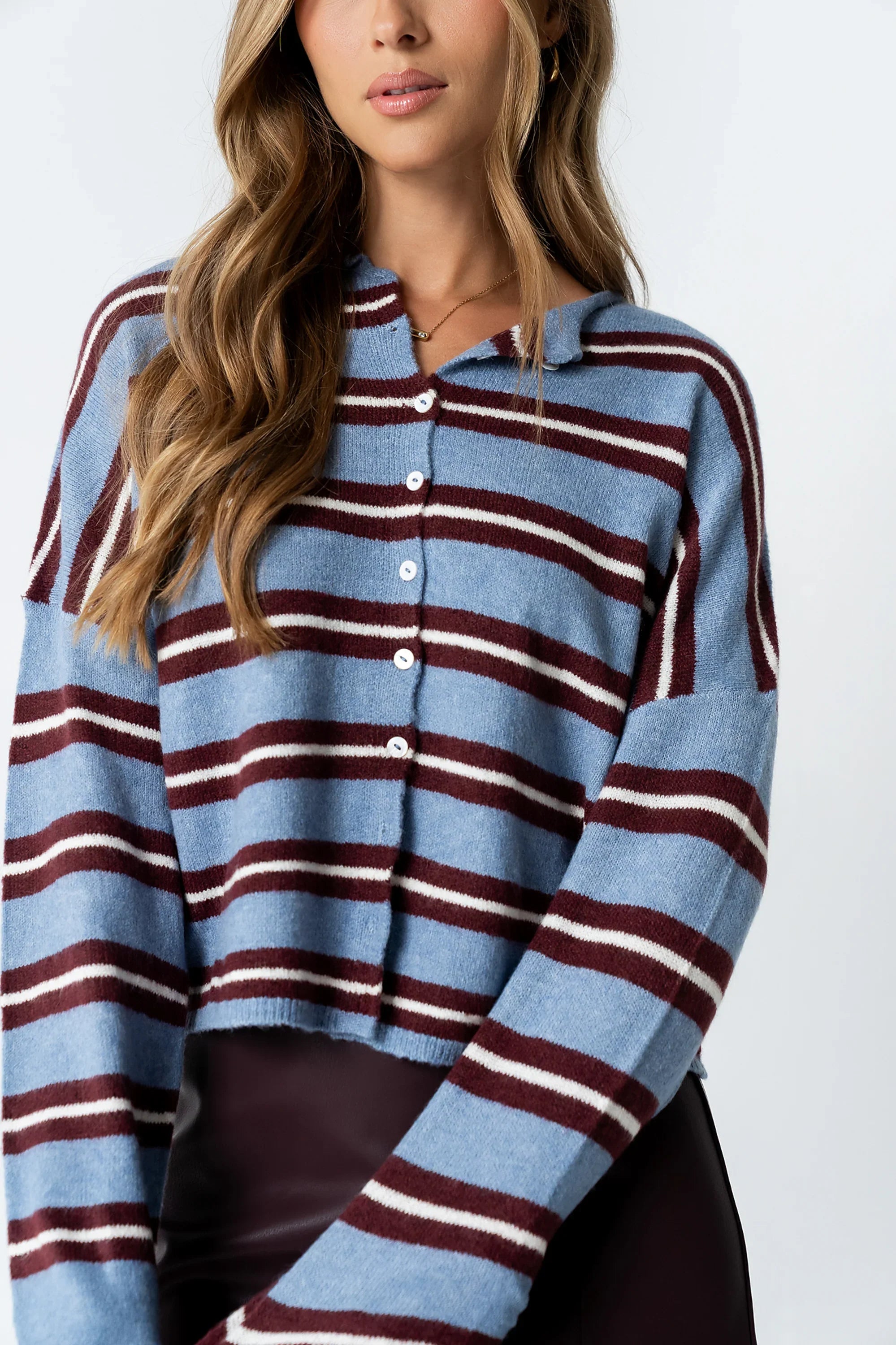 Mariah Striped Cardigan in Navy