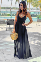 Black Maxi Dress With Open Back and Frayed Hem
