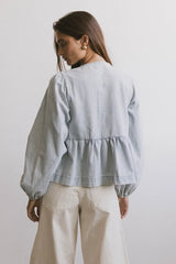 Maggie Peplum Tie Blouse in Light Wash FINAL SALE